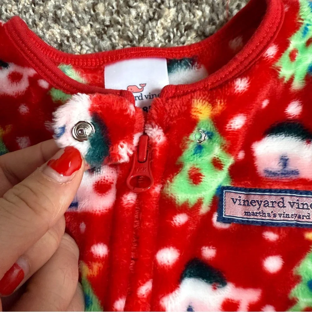 Vineyard Vines Red Christmas Tree & Snowman Kids Footed Pajamas